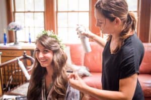 soft waves and flower crown for the bride